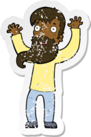 retro distressed sticker of a cartoon excited man with beard png