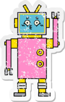 distressed sticker of a cute cartoon robot png