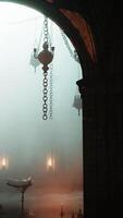 Majestic gothic temple dimly lit interior video