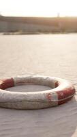 Lifebuoy on the city beach at sunset video