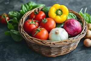 fresh vegetables product with basket professional advertising food photography photo