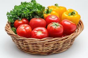 fresh vegetables product with basket professional advertising food photography photo