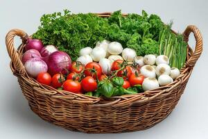 fresh vegetables product with basket professional advertising food photography photo