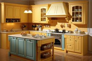 modern yellow kitchen at home design ideas professional advertising photography photo