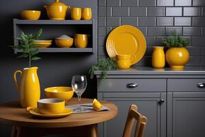 modern yellow kitchen at home design ideas professional advertising photography photo