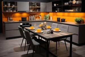 modern yellow kitchen at home design ideas professional advertising photography photo