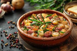 french tartiflette in the kitchen table professional advertising food photography photo