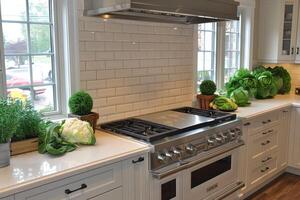 modern kitchen with playful patterns colors professional advertising photography photo