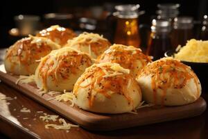 Pao de Queijo brazilian cheese bread in the kitchen table professional advertising food photography photo