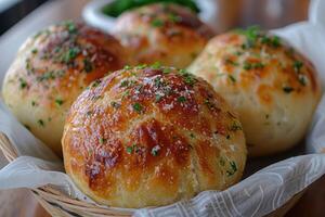 Pao de Queijo brazilian cheese bread in the kitchen table professional advertising food photography photo