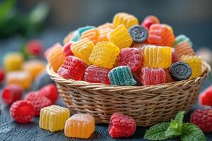 Candies product with basket professional advertising food photography photo