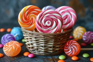 Candies product with basket professional advertising food photography photo