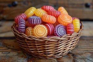 Candies product with basket professional advertising food photography photo