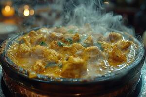 pollo tikka curry en el cocina mesa profesional publicidad comida fotografía foto