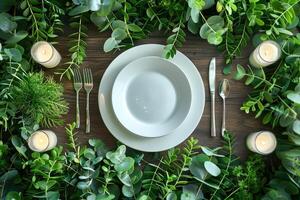 un cena plato y cuchillería para un Boda a un lujo hotel publicidad comida fotografía foto