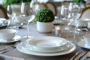 a dinner plate and cutlery for a wedding at a luxury hotel advertising food photography photo