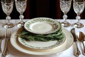 a dinner plate and cutlery for a wedding at a luxury hotel advertising food photography photo