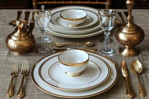 a dinner plate and cutlery for a wedding at a luxury hotel advertising food photography photo