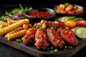 Chicken wings with barbecue sauce in the kitchen table professional advertising food photography photo