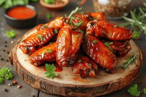 Chicken wings with barbecue sauce in the kitchen table professional advertising food photography photo