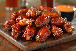 Chicken wings with barbecue sauce in the kitchen table professional advertising food photography photo