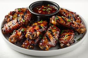 Chicken wings with barbecue sauce in the kitchen table professional advertising food photography photo