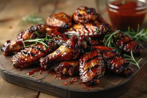 Chicken wings with barbecue sauce in the kitchen table professional advertising food photography photo