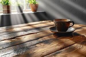 morning hot cup of coffee in the cafe table professional advertising food photography photo