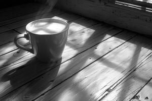 morning hot cup of coffee in the cafe table professional advertising food photography photo