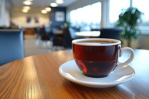 morning hot cup of coffee in the cafe table professional advertising food photography photo