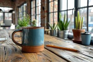 morning hot cup of coffee in the cafe table professional advertising food photography photo