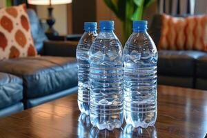 mineral water bottles on the table professional advertising food photography photo