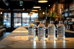 mineral water bottles on the table professional advertising food photography photo