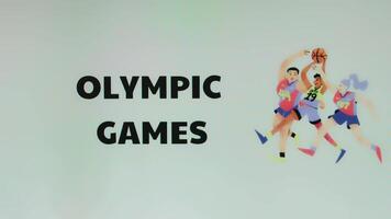 olympisch spellen opschrift Aan licht achtergrond met basketbal spelers illustratie. sport- opvatting video