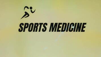 Sports Medicine inscription on yellow background with running man symbol. Sports conception video