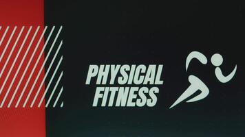 Physical Fitness inscription on red and black background with running man symbol. Sports concept video