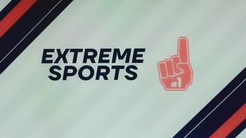 Extreme Sports inscription on light background with dark blue and red stripes and Number One symbol. Sports concept video