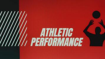 Athletic Performance inscription on red and black background with man playing basketball silhouette video