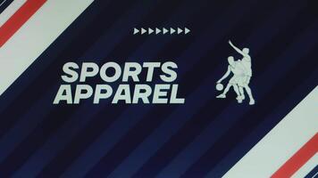 Sports Apparel inscription on background with dark blue, red and white stripes and football ball symbol. Sports concept video