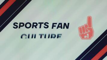 Sports Fan Culture inscription on light background with dark blue and red stripes and Number One symbol. Sports concept video