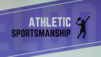 Athletic Sportsmanship inscription on blue and white background with tennis player silhouette. Sports concept video