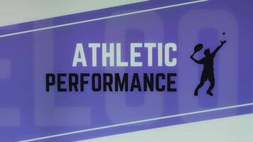 Athletic Performance inscription on blue and white background with tennis player silhouette. Sports concept video