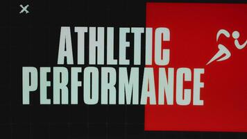 Athletic Performance inscription on red and black background with running man symbol. Sports concept video