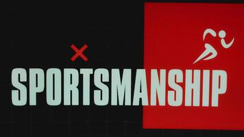Sportsmanship inscription on red and black background with running man symbol. Sports concept video