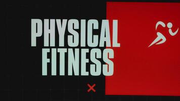 Physical Fitness inscription on red and black background with running man silhouette. Sports concept video