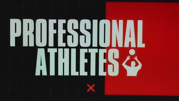 Professional Athletes inscription on red and black background with basketball player silhouette. Sports concept video