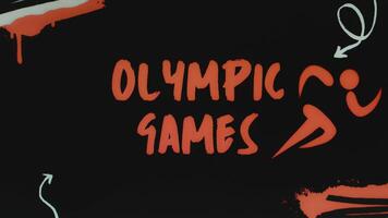 olimpico Giochi iscrizione su nero sfondo con apparendo in esecuzione uomo simbolo. grafico presentazione. gli sport concetto video