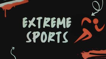 Extreme Sports inscription on black background with red running man symbol. Graphic presentation. Sports concept video