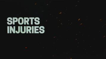 Sports Injuries inscription on black background with Spartan symbol graphic presentation. Sports concept video