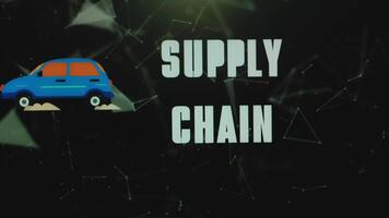 Supply Chain inscription on dark abstract background with car illustration. Graphic presentation. Transportation concept video